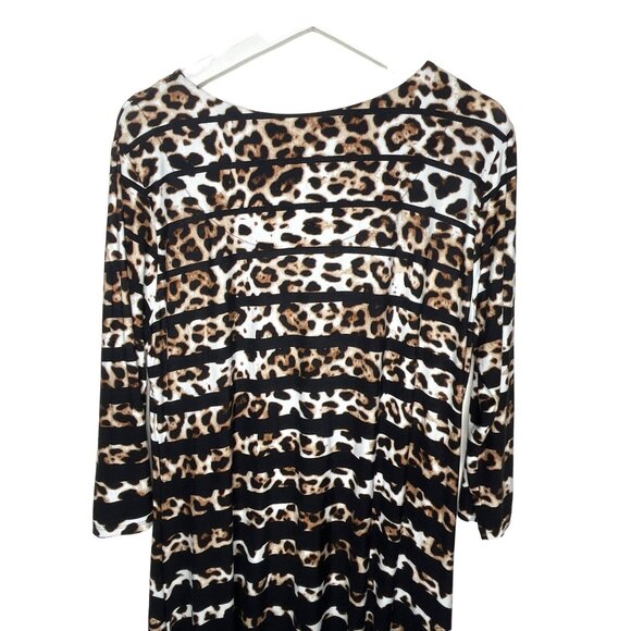 Ruby Rd Leopard Stripe Long Sleeve Top M Black Brown Sequin Detail Animal Print - Picture 10 of 12